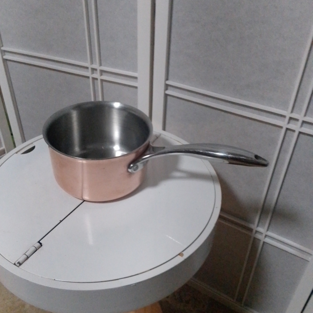 Paderno Tei-Ply 2.5 Qt.Copper Saucepan with Silver Handle
